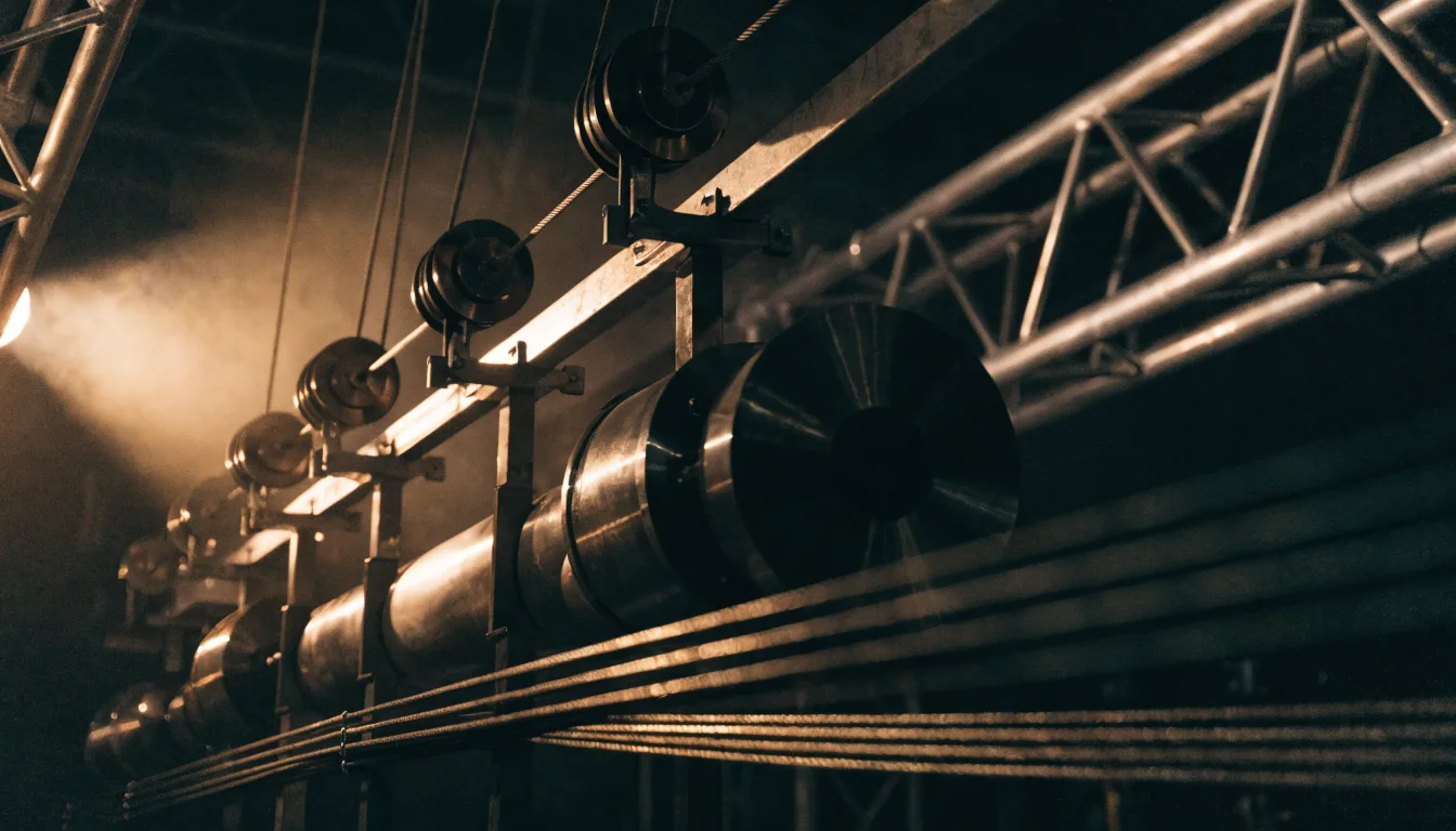 Jevištní mechanika: kladky, ocelová lana a truss